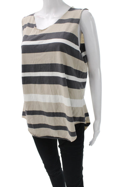 Planet Womens Striped Cotton Scoop Neck Sleeveless Tank Beige Size 3