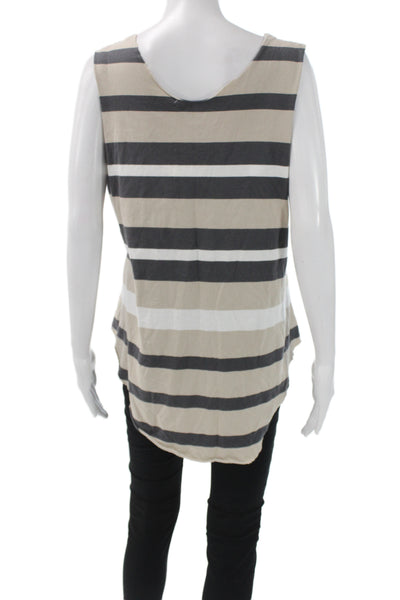 Planet Womens Striped Cotton Scoop Neck Sleeveless Tank Beige Size 3