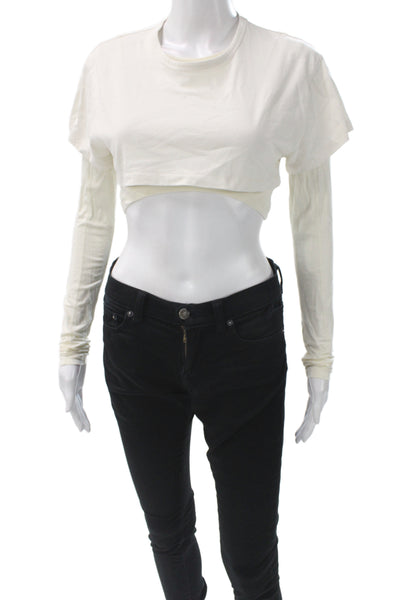 Jacquemus Women Cropped T-Shirt Ivory 100% Cotton Long Sleeve Crew Neck Size S