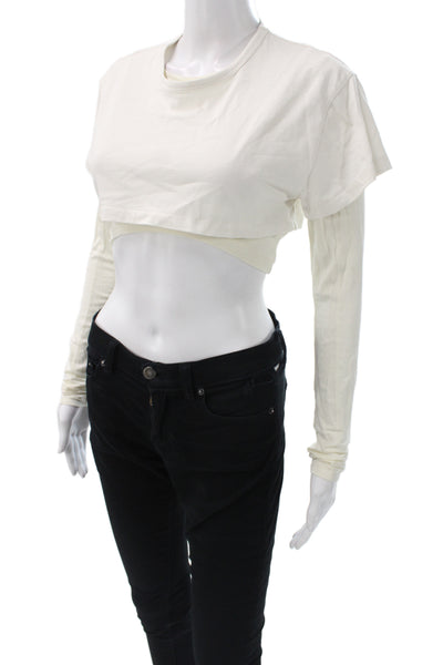 Jacquemus Women Cropped T-Shirt Ivory 100% Cotton Long Sleeve Crew Neck Size S