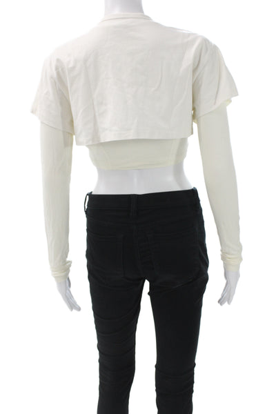 Jacquemus Women Cropped T-Shirt Ivory 100% Cotton Long Sleeve Crew Neck Size S