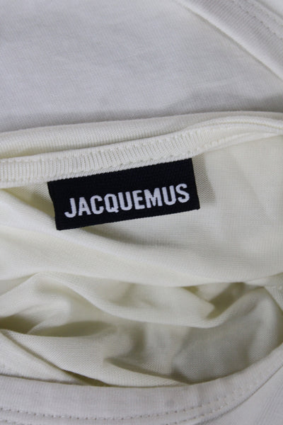 Jacquemus Women Cropped T-Shirt Ivory 100% Cotton Long Sleeve Crew Neck Size S