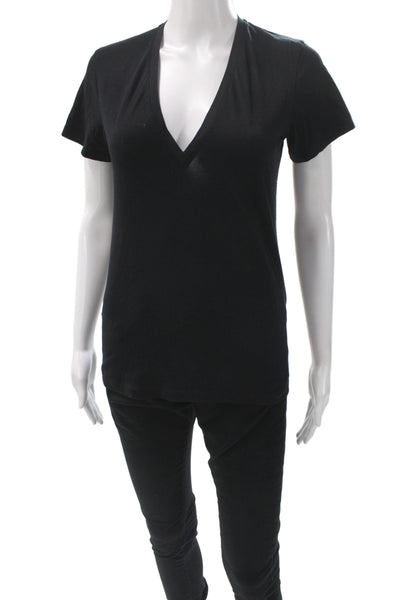Another Tomorrow Womens Basic Black V-Neck Short Sleeve Organic T-Shirt Size XS