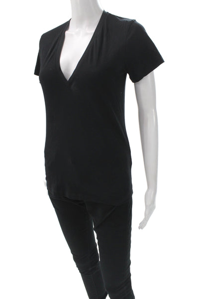 Another Tomorrow Womens Basic Black V-Neck Short Sleeve Organic T-Shirt Size XS
