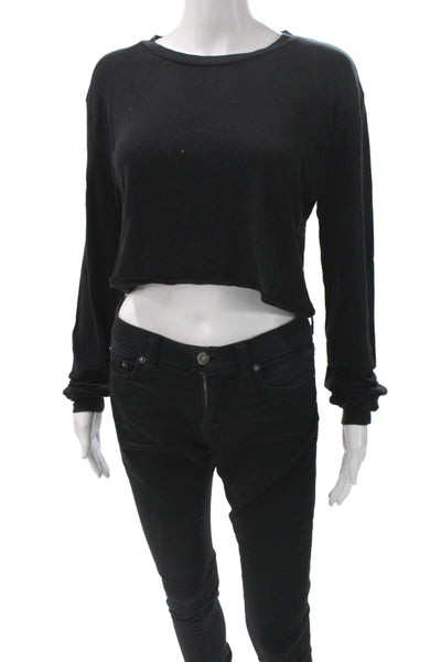 Eterne Women Black Basic T-Shirt Crew Neck Long Sleeve Size S