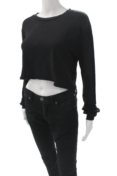 Eterne Women Black Basic T-Shirt Crew Neck Long Sleeve Size S