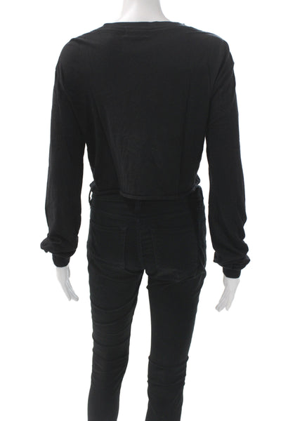 Eterne Women Black Basic T-Shirt Crew Neck Long Sleeve Size S