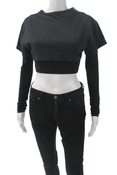 Jacquemus Womens Cropped Black Cotton Crewneck Long Sleeve T-Shirt Size S