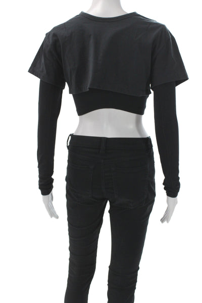 Jacquemus Womens Cropped Black Cotton Crewneck Long Sleeve T-Shirt Size S