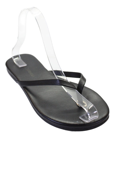 Melissa Odabash Womens Leather Classic Slip-On Thong Flip-Flops Black Size 5