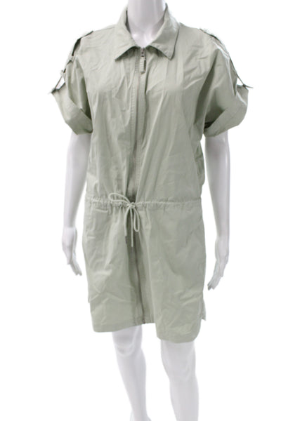 Pistola Women Green Cotton Short Sleeve Collared Romper Size M