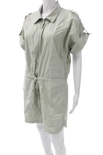 Pistola Women Green Cotton Short Sleeve Collared Romper Size M