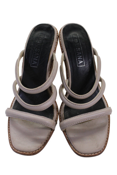 Sol Sana Womens Leather Strappy Slide On Sandals Taupe Size 38 8