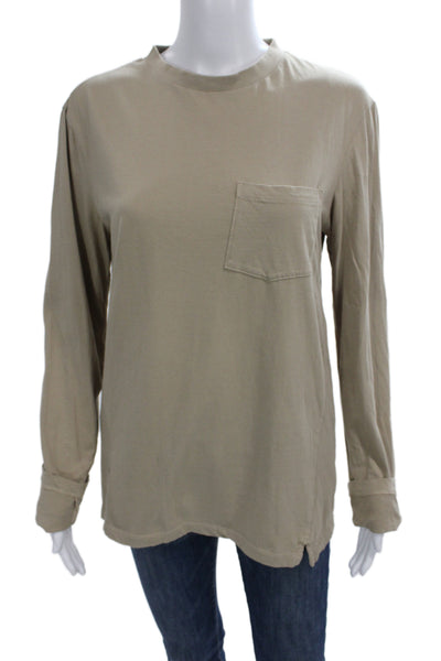 Club Monaco Women Basic Cotton Crew Neck Long Sleeve T-Shirt Beige Size L