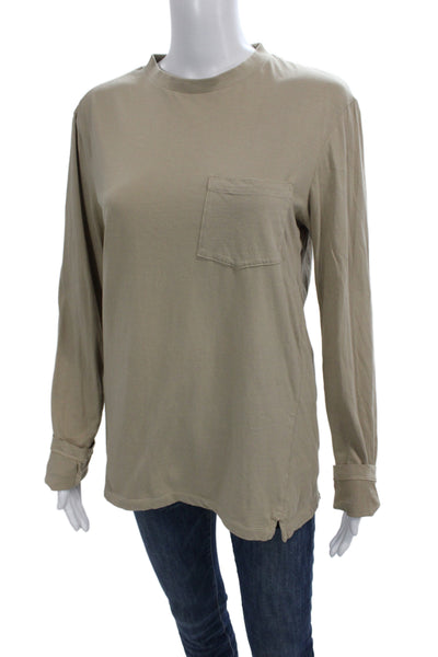 Club Monaco Women Basic Cotton Crew Neck Long Sleeve T-Shirt Beige Size L