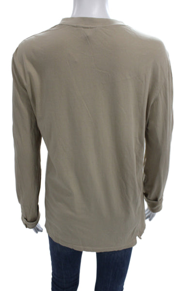Club Monaco Women Basic Cotton Crew Neck Long Sleeve T-Shirt Beige Size L