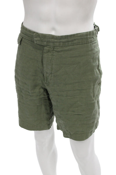 Cremieux Mens Bermuda Shorts Green Linen Solid Military Button Size 54