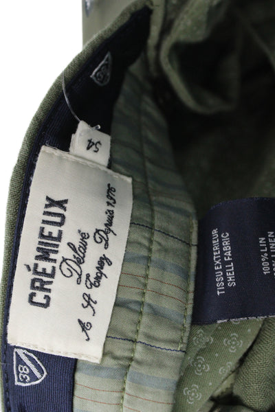 Cremieux Mens Bermuda Shorts Green Linen Solid Military Button Size 54