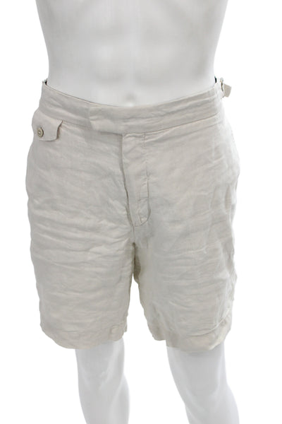 Cremieux Mens Bermuda Shorts Beige 100% Linen Button Closure Summer Size 54