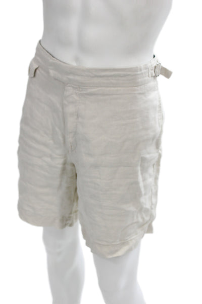 Cremieux Mens Bermuda Shorts Beige 100% Linen Button Closure Summer Size 54