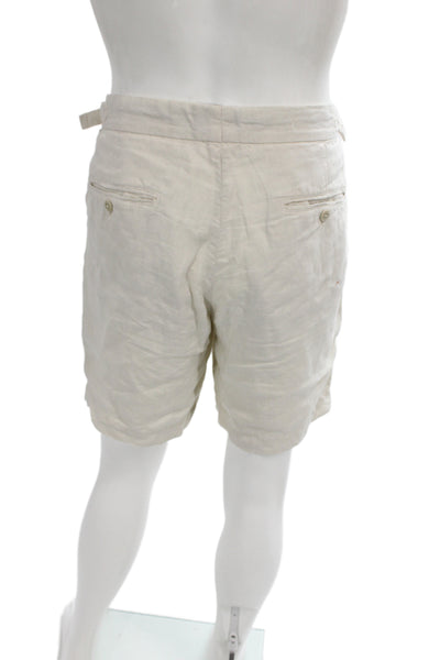 Cremieux Mens Bermuda Shorts Beige 100% Linen Button Closure Summer Size 54
