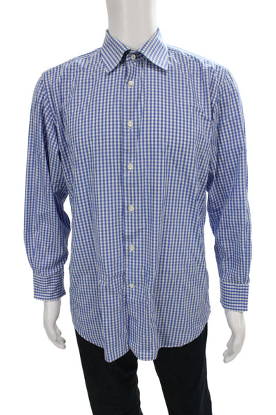 Canali Mens Plaid & Checks Long Sleeve Button-Down Shirt Blue Size 42