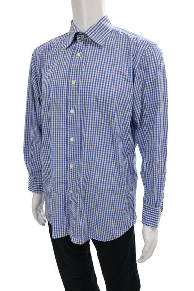 Canali Mens Plaid & Checks Long Sleeve Button-Down Shirt Blue Size 42