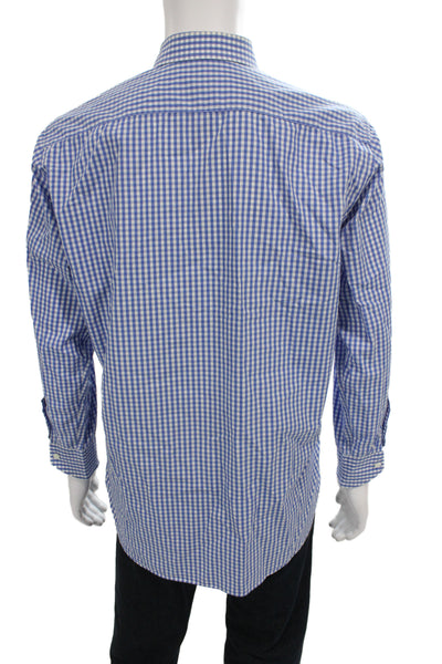 Canali Mens Plaid & Checks Long Sleeve Button-Down Shirt Blue Size 42