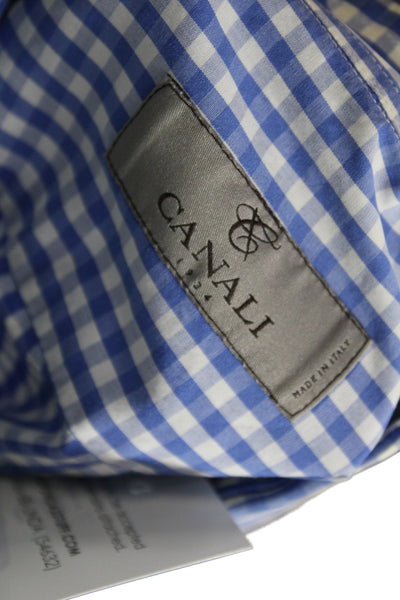 Canali Mens Plaid & Checks Long Sleeve Button-Down Shirt Blue Size 42