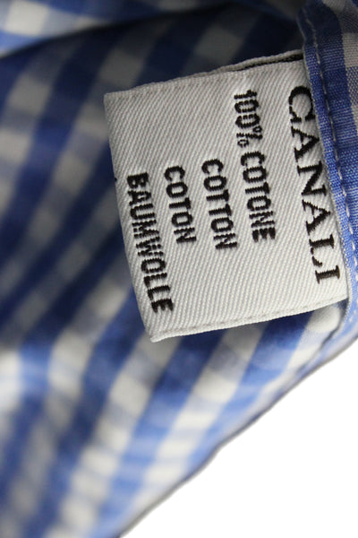 Canali Mens Plaid & Checks Long Sleeve Button-Down Shirt Blue Size 42