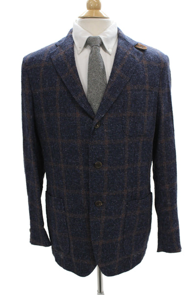 Daniel Cremieux Mens Blue Plaid Linen Blazer Button Size 52