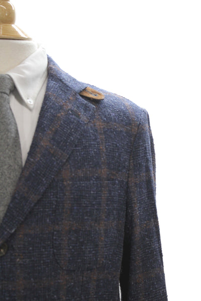 Daniel Cremieux Mens Blue Plaid Linen Blazer Button Size 52