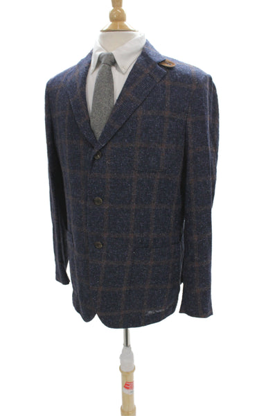 Daniel Cremieux Mens Blue Plaid Linen Blazer Button Size 52