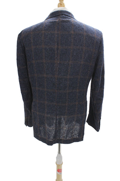 Daniel Cremieux Mens Blue Plaid Linen Blazer Button Size 52