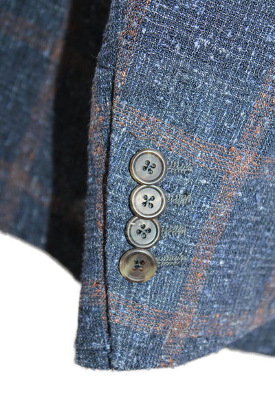 Daniel Cremieux Mens Blue Plaid Linen Blazer Button Size 52