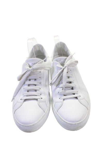 Canali Mens Leather Lace-Up Low-Top Casual Sneakers White Size 15