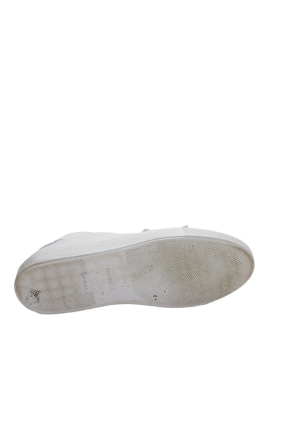 Canali Mens Leather Lace-Up Low-Top Casual Sneakers White Size 15