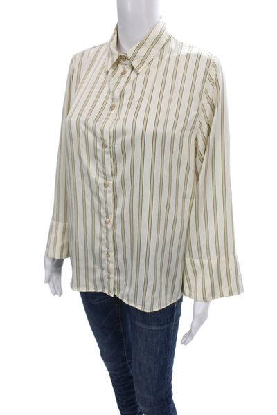 Zara Women Basic Striped Beige Collared Button Long Sleeve Blouse Size M