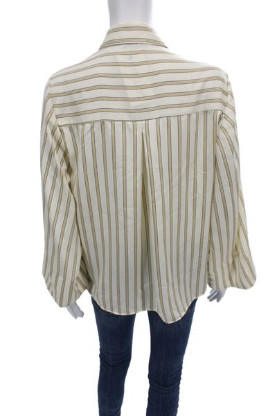 Zara Women Basic Striped Beige Collared Button Long Sleeve Blouse Size M