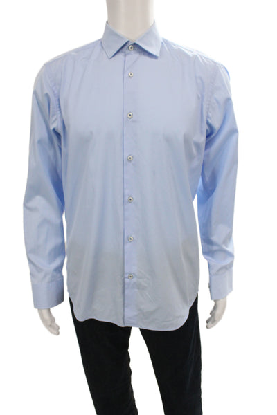 Boss Hugo Boss Men Classic Cotton Blue Dress Shirt Button Long Sleeve Size 39