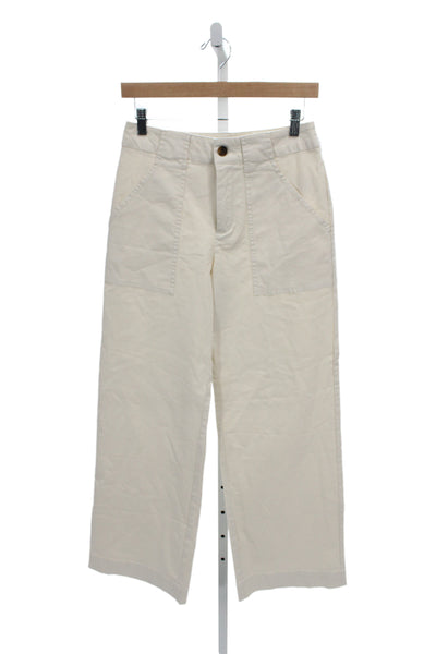 Nili Lotan Women Chino Pants Ivory Button 98% Cotton Size 2