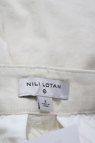 Nili Lotan Women Chino Pants Ivory Button 98% Cotton Size 2