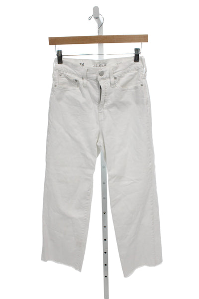 J Crew Womens White High Waist Cropped Cotton Jeans Button Fly Size 24