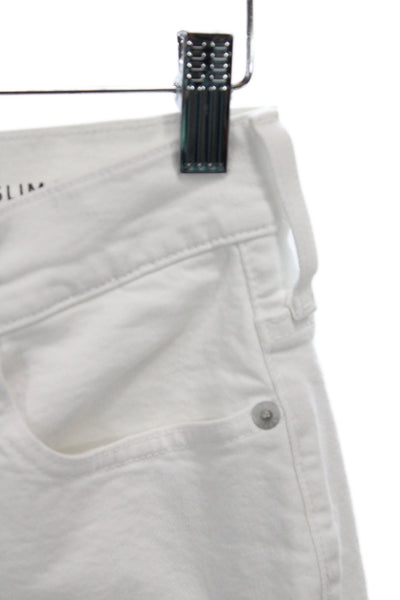 J Crew Womens White High Waist Cropped Cotton Jeans Button Fly Size 24