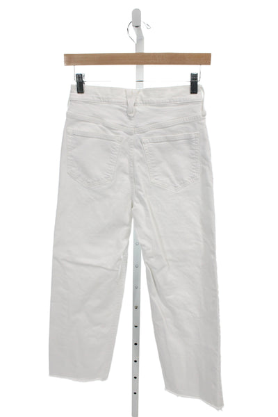 J Crew Womens White High Waist Cropped Cotton Jeans Button Fly Size 24