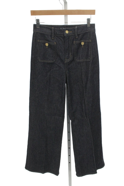 J Crew Womens Wide-Leg High Waist Blue Cotton Blend Jeans Size 25