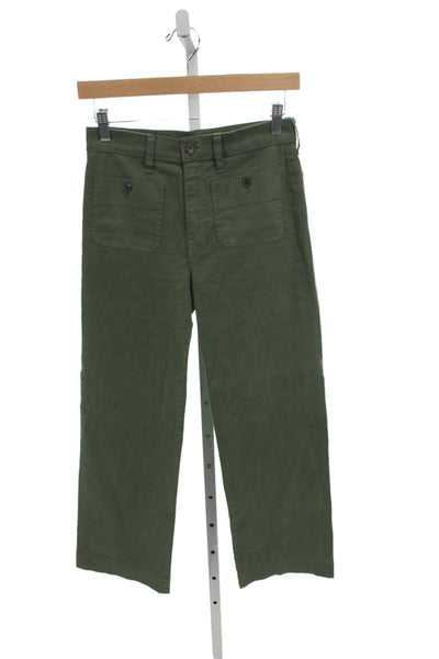 J Crew Womens Chino Pants Green 97% Cotton Button Fly Size 24