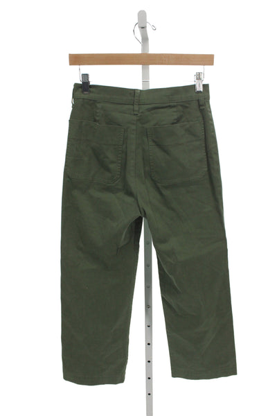 J Crew Womens Chino Pants Green 97% Cotton Button Fly Size 24