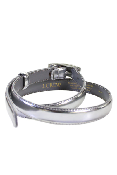 J Crew Women's Buckle Closure Leather Metallic Silver Skinny Belt Size S