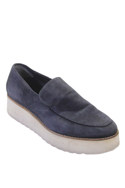 Vince Women's Suede Round Toe Platform Loafers Shoes Navy Blue Size 38.5